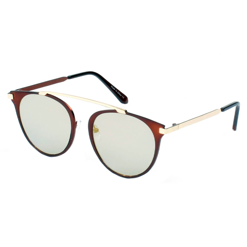 FRISCO | Modern Horn Rimmed Metal Frame Round Sunglasses-3