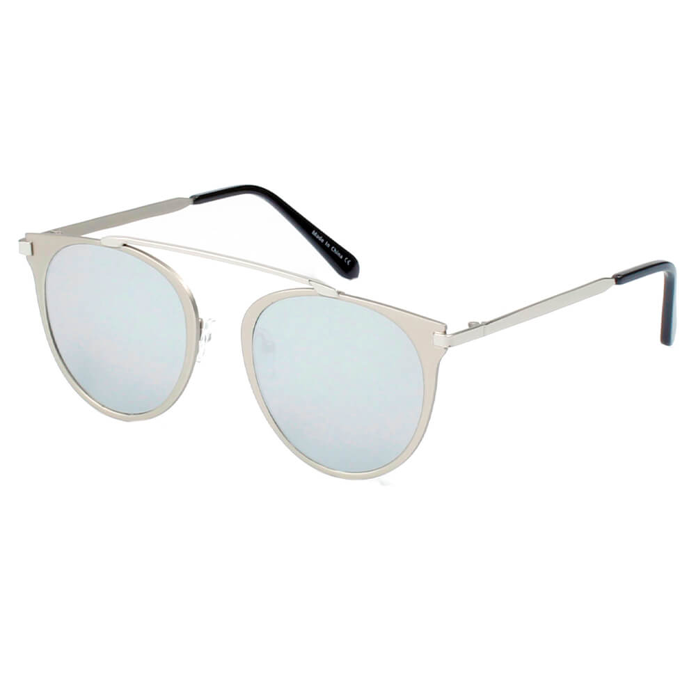 FRISCO | Modern Horn Rimmed Metal Frame Round Sunglasses-7