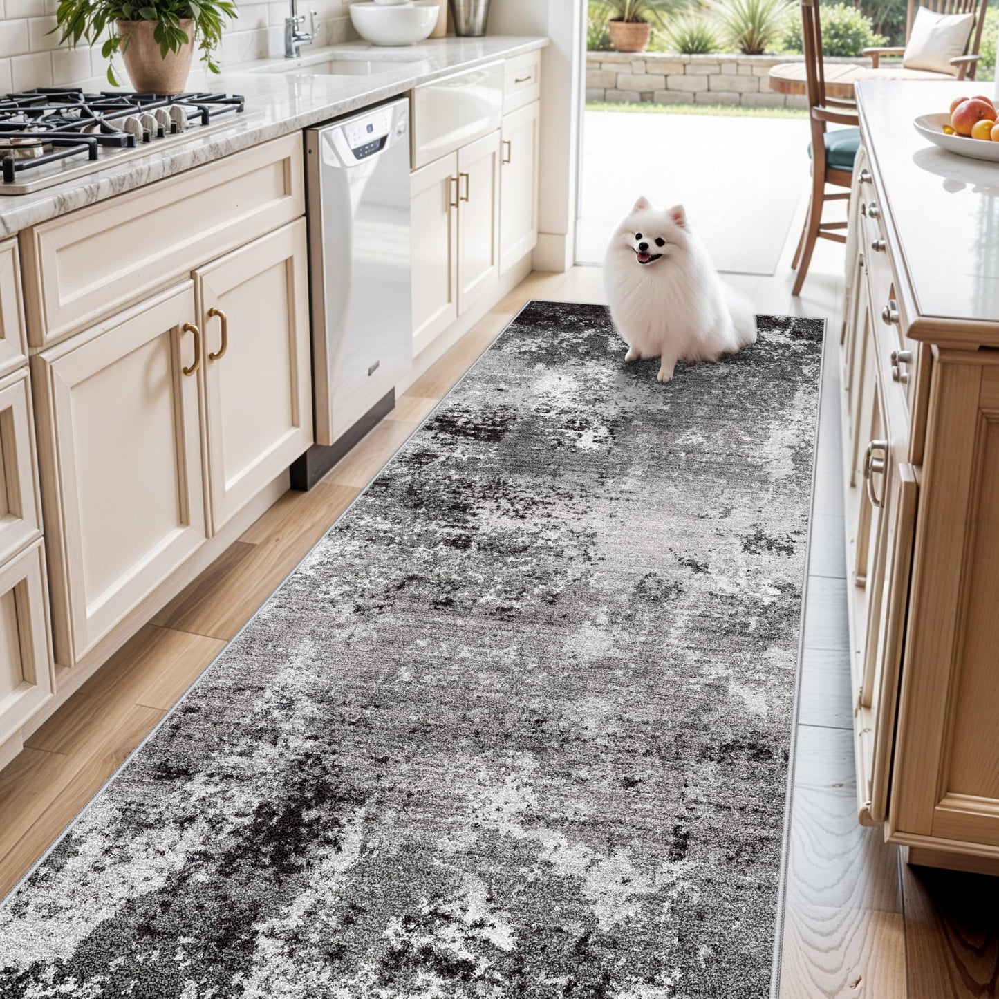 2x3 Washable Entryway Rug – Non-Slip Modern Abstract Neutral Small Throw Area Rug for Kitchen, Bedroom – Soft Low Pile Thin Indoor Door Mat（Black Grey,2x3） BST326H