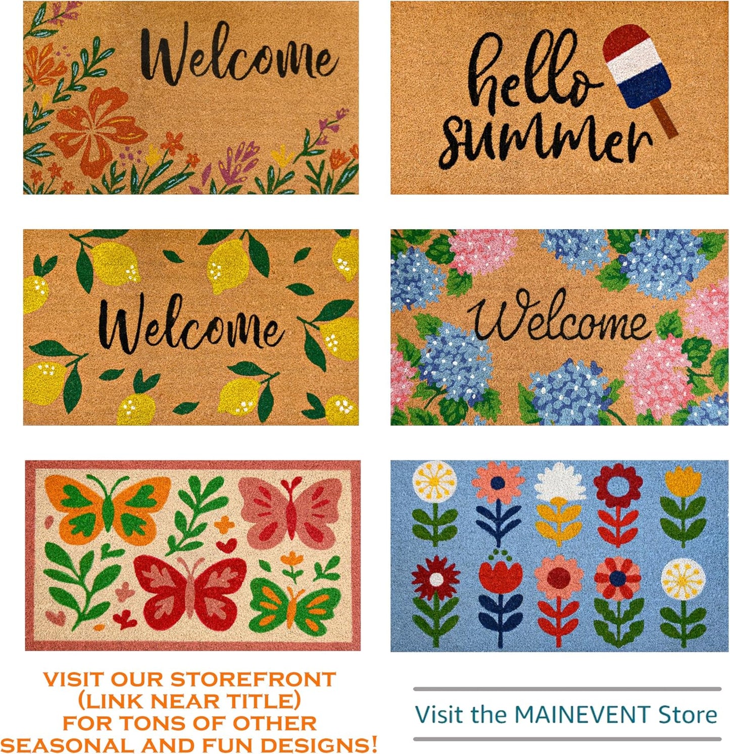 MAINEVENT Butterfly Welcome Mat 30x17 Inch, Spring Outdoor Doormat Coir | Natural Coco Fiber Spring Decor, Pvc Backing, Dirt Scraper, Nature-Inspired Farmhouse Decor, Housewarming Gift, Covered Porch BST202