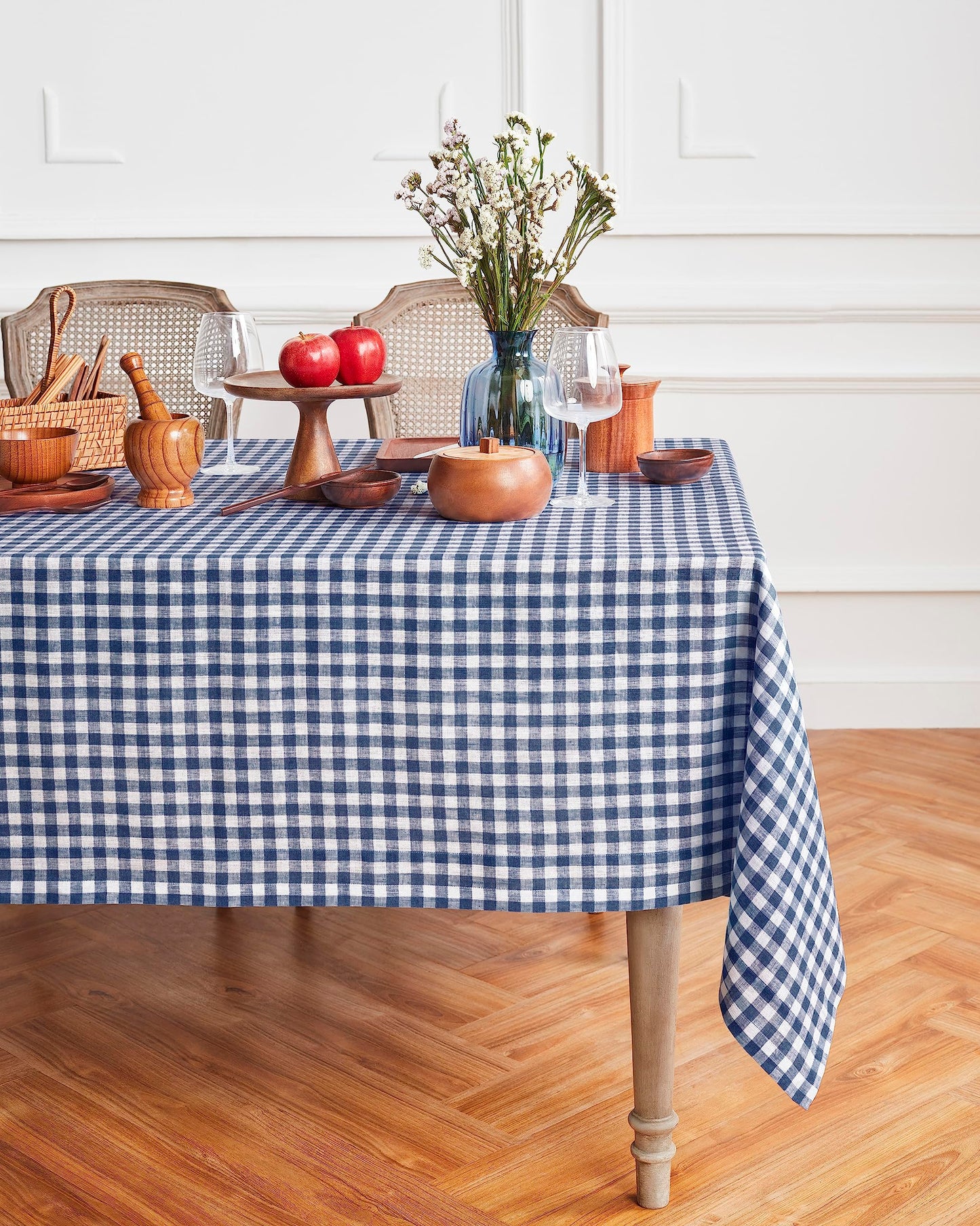 Solino Home 100% Linen Table Cloth, Throw Apricot, Gingham Check 52 x 52 in | Checkered Linen Tablecloth a neat topper for bistro, card and side tables | checkered weave | Pure Linen | OEKO-TEX Certified BST326SOLH