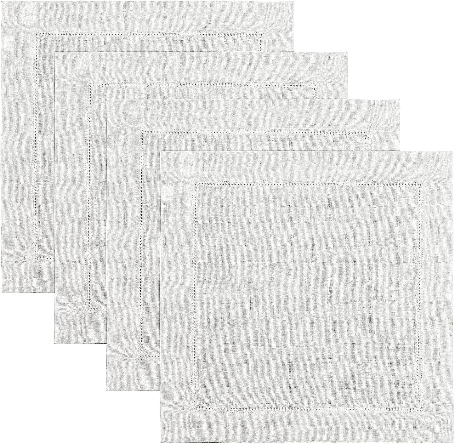 Solino Home 100% Pure Linen Placemats White Hemstitch, 14 x 14 in, Set of 4 | Classic Hemstitch Square Table Mats square settings for daily dining, hand hemstitched borders, OEKO-TEX Certified, easy care BST326SOLH