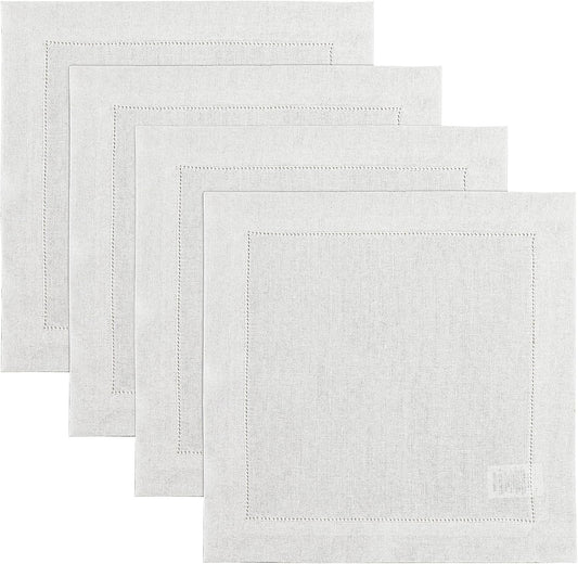 Solino Home 100% Pure Linen Placemats White Hemstitch, 14 x 14 in, Set of 4 | Classic Hemstitch Square Table Mats square settings for daily dining, hand hemstitched borders, OEKO-TEX Certified, easy care BST326SOLH
