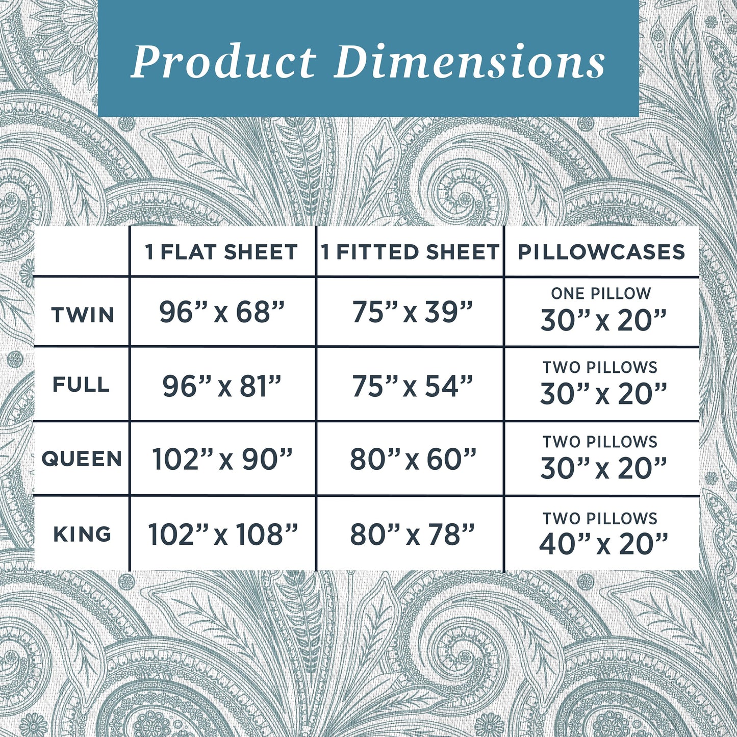 Welhome Twin Size Bed Sheet Set, 100% Cotton Percale Deep Pocket Super Soft Bedding Set, Cooling, Breathable & Extra Soft, Ethereal Paisley BST220