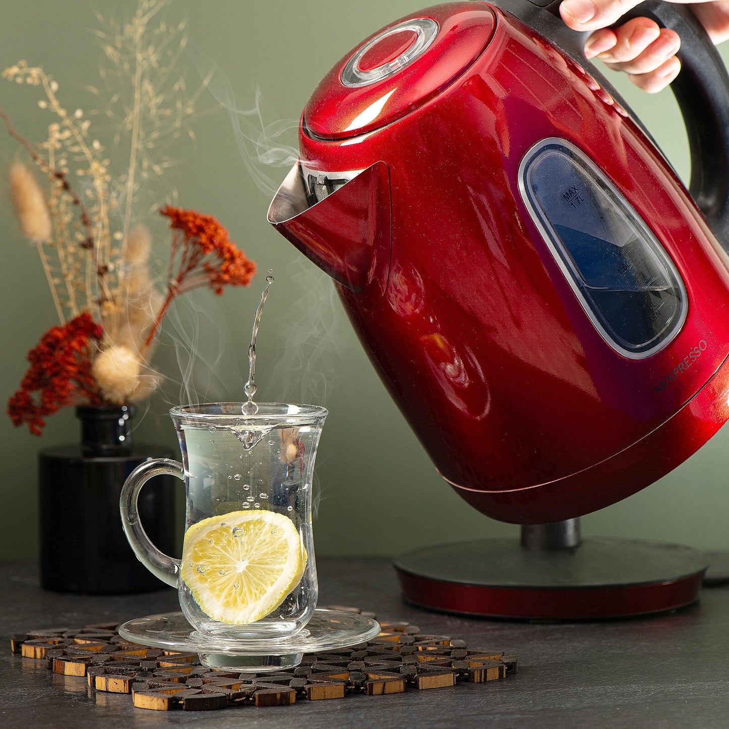 Mixpresso Electric Kettle Temperature Control, Hot Water Kettle Electric, Cordless 1 Liter Capacity, Keep Warm & LED Indicator, Auto-Shutoff, Boil-Dry Protection, Stainless Steel Electric Kettle BST220