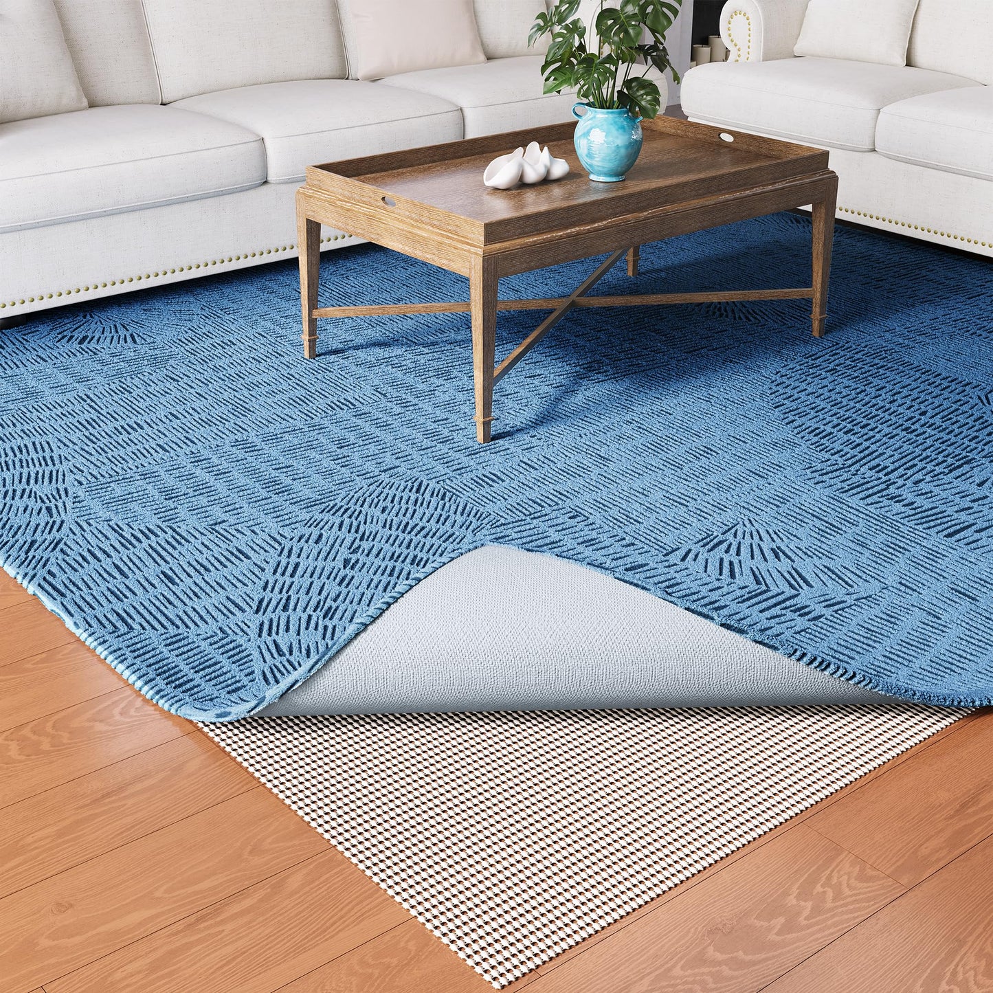 Jorvila Non-Slip Rug Pad Gripper 2x3 Feet, Anti Skid Mat for Under Area Rugs, Keeps Rugs in Position and Safe, Thick Cushioned Carpet Pad for Hardwood Floors Protection WN420