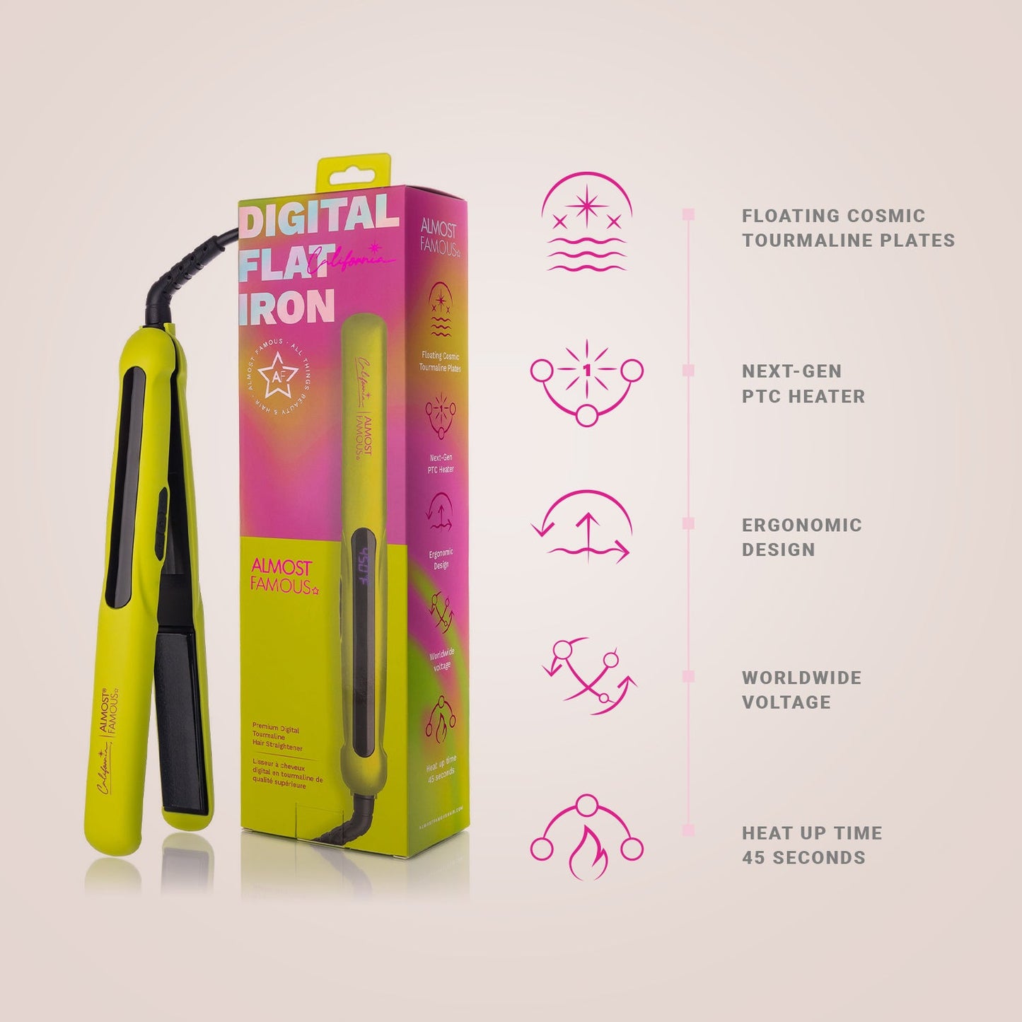 New 1.25" Digital Professional Flat Iron - California Collection/Yellow