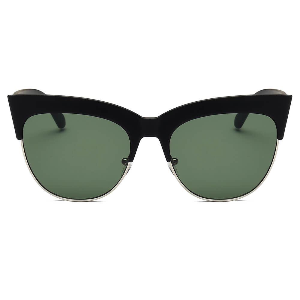 HENRIETTA | Women Half Frame Round Cat Eye Sunglasses