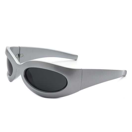 Albion - Retro Oval Wrap Around Round Sunglasses-0