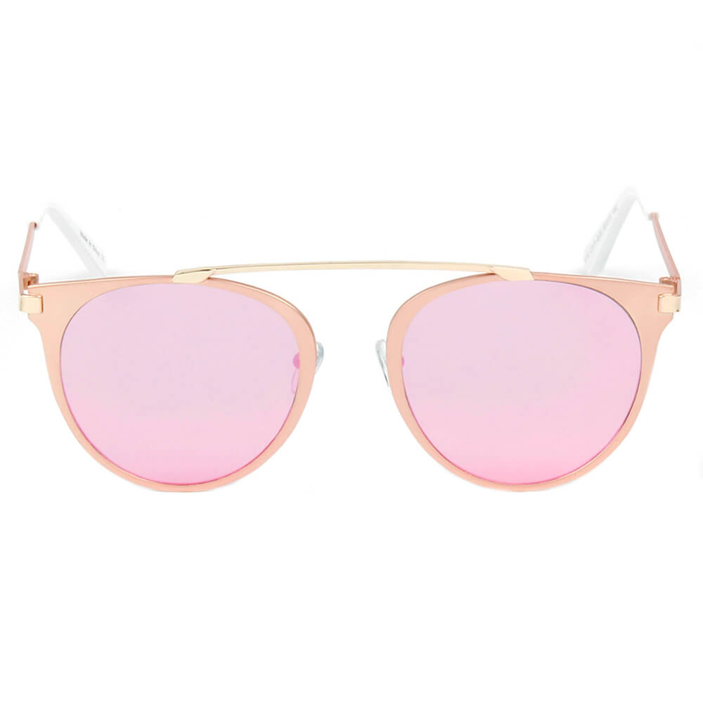 FRISCO | Modern Horn Rimmed Metal Frame Round Sunglasses-1