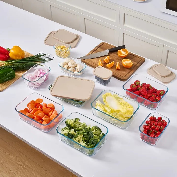 Container Culture 12-Piece Airtight Glass Food Storage Containers with Lids, 6 x 25.4oz - Cashew Cream-4