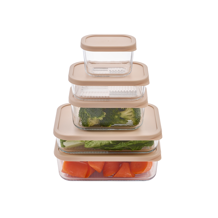 Container Culture 4-Piece Airtight Glass Food Storage Set with Lids, 40.57oz & 57.5oz Mixed Sizes - Cashew Cream-4