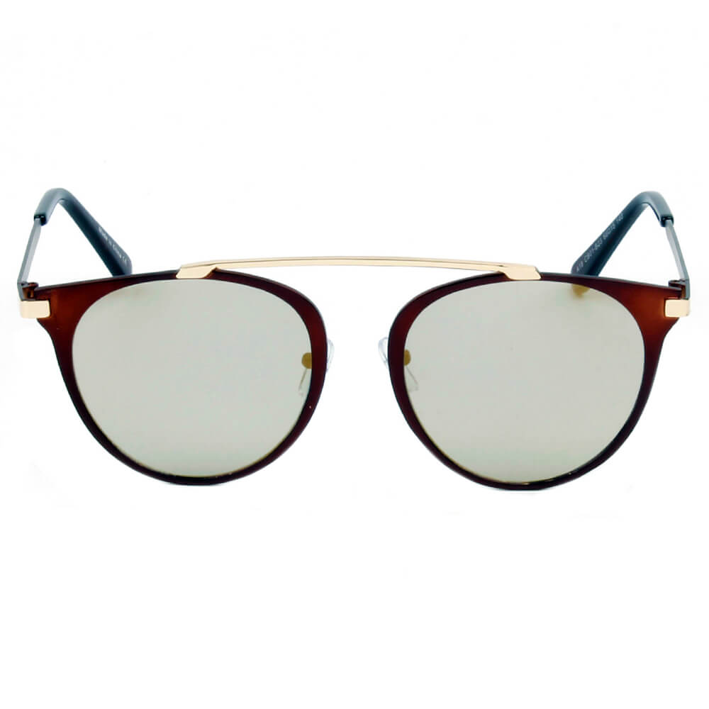 FRISCO | Modern Horn Rimmed Metal Frame Round Sunglasses-4