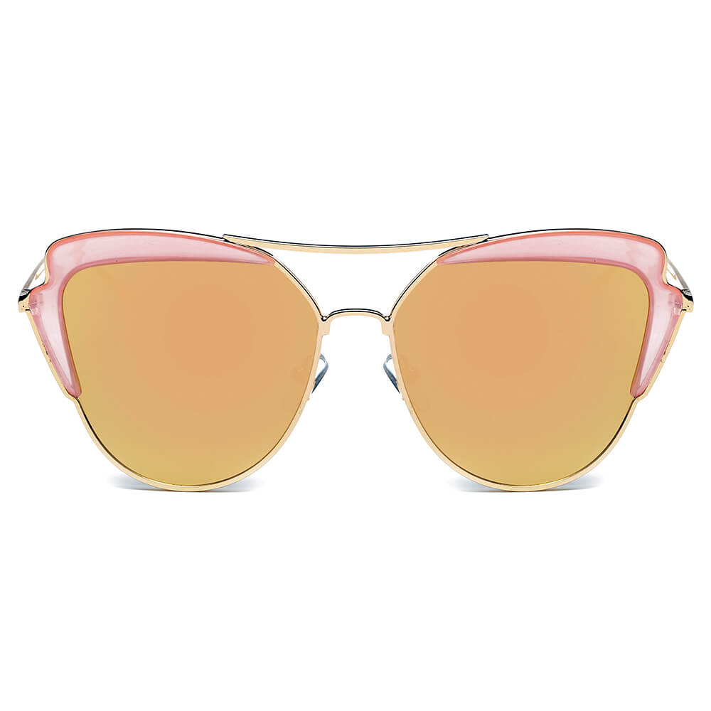 Galveston - Women's Brow Bar Mirrored Lens Cat Eye Sunglasses