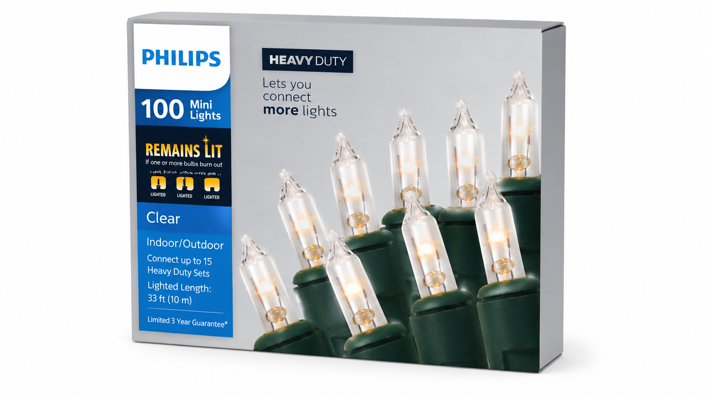 Philips 100 Mini Lights Heavy Duty Clear Indoor/Outdoor N30