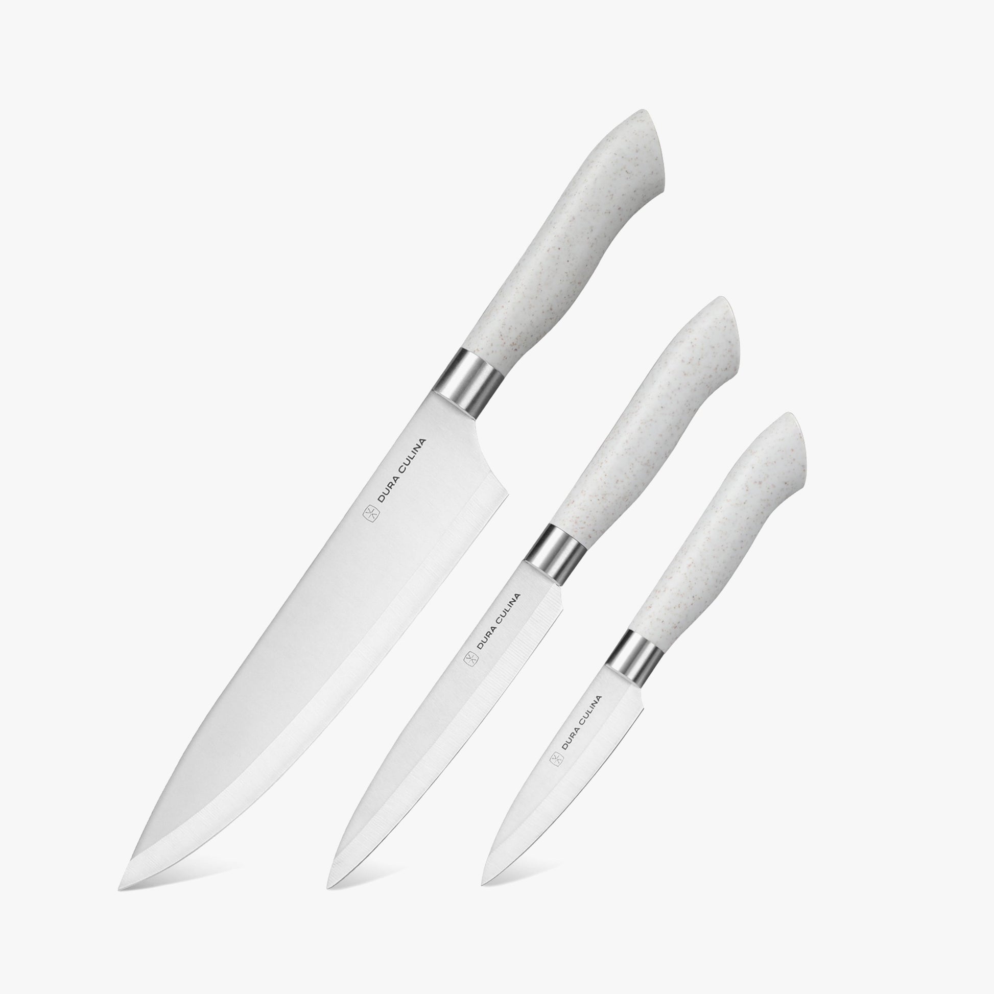 EcoCut 3 Piece Kitchen Knife Set With Blade Guards, Grey-0