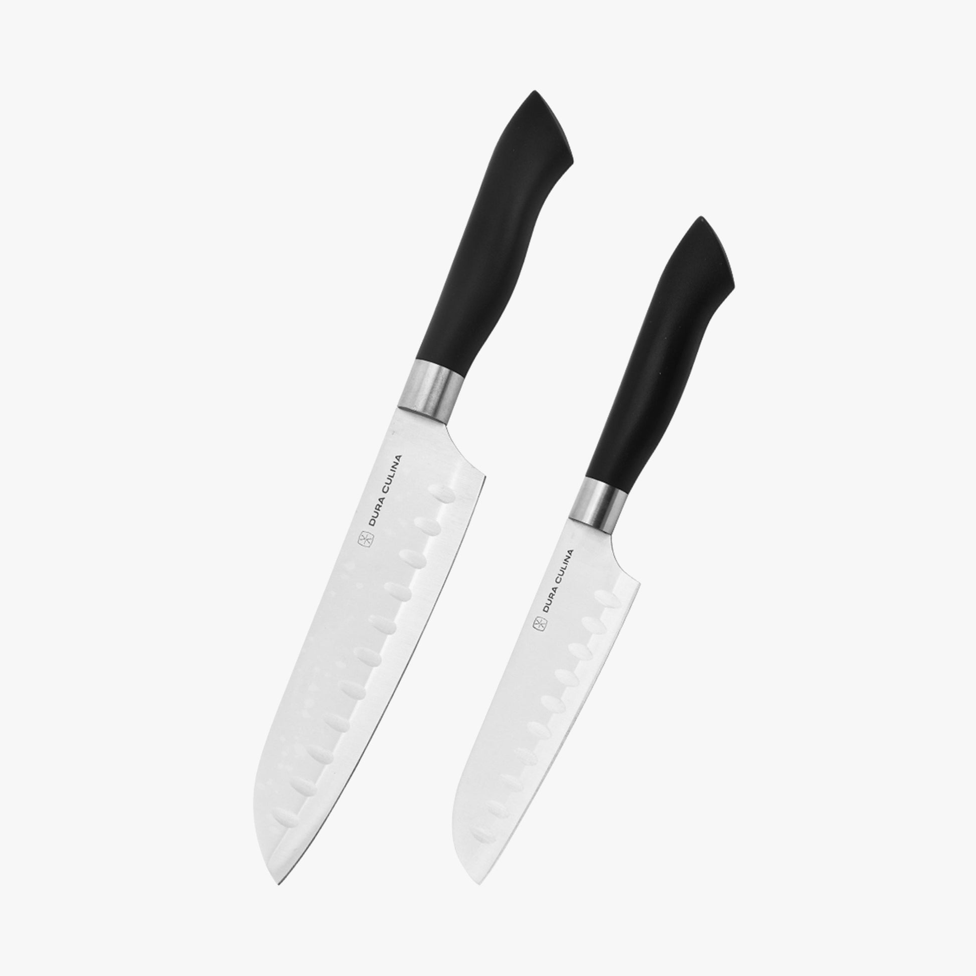 2 Piece Santoku Knife Set with Matching Blade Guards, Black-0