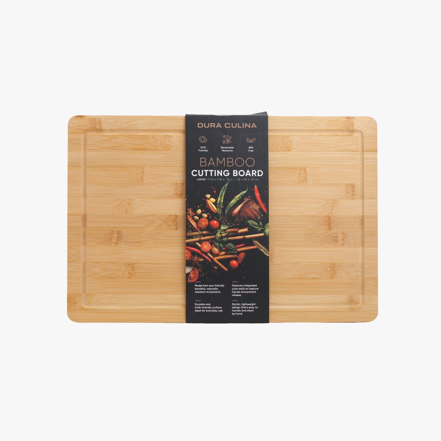 Bamboo Wood Cutting Board: Large – (17.75” x 11.8”) Durable, Eco-Friendly Chopping Board-0