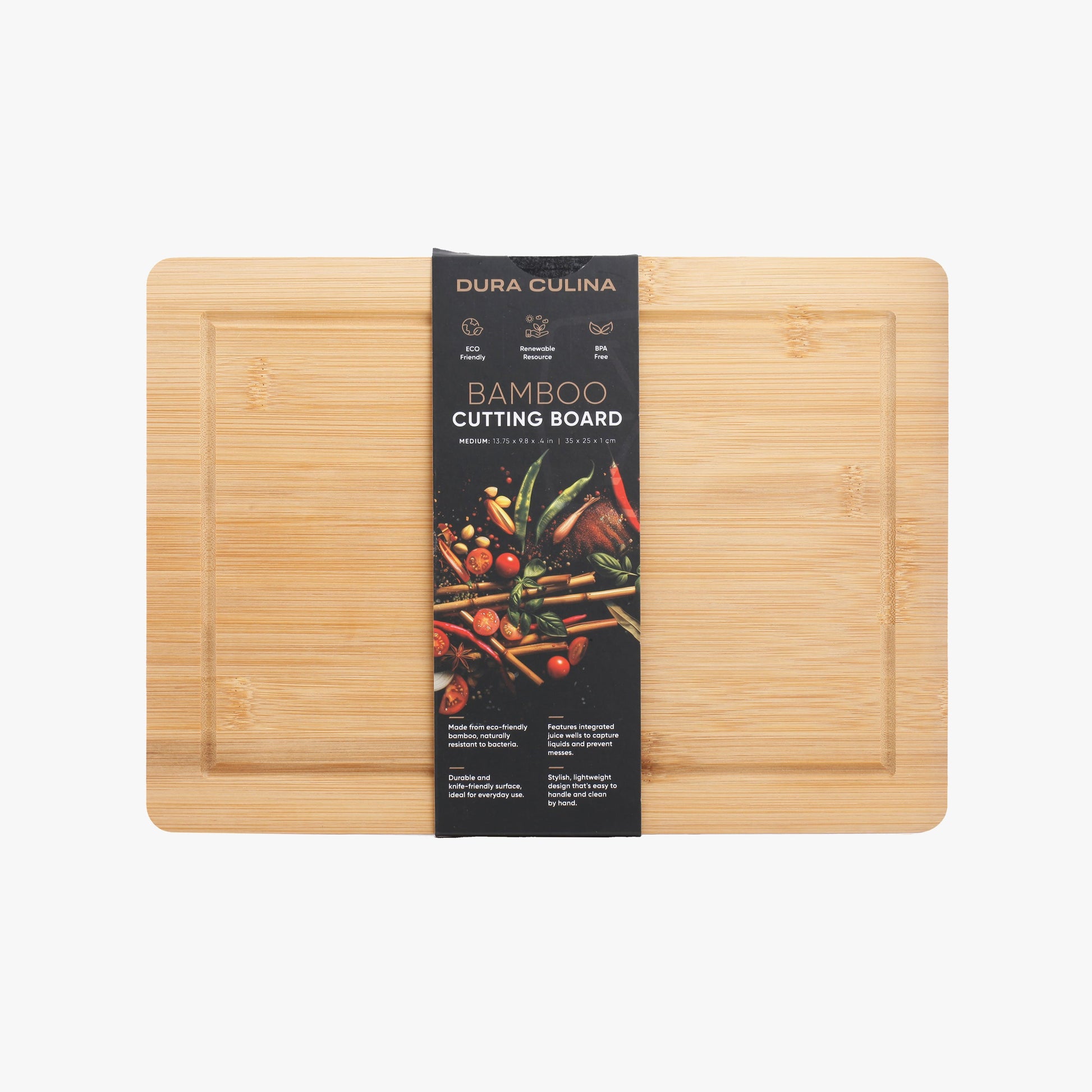 Bamboo Wood Cutting Board: Medium – (13.80” x 9.85”) Durable, Eco-Friendly Chopping Board-0