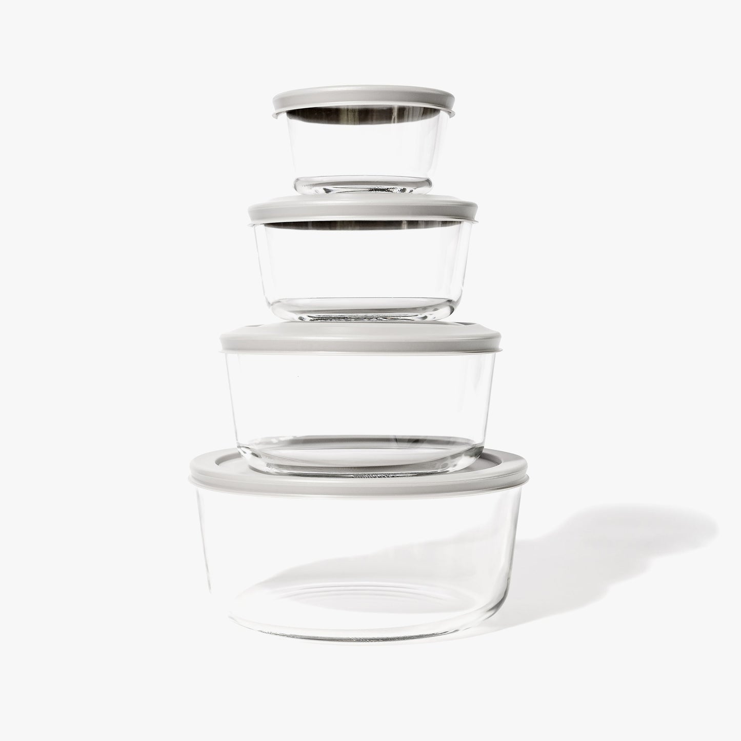 8 Piece Set (4 Containers + 4 Lids) Round Nesting Glass Storage Containers, Blue
