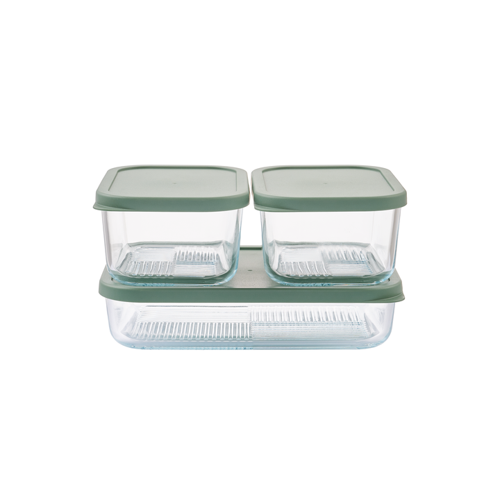 Container Culture 6-Piece Airtight Glass Food Storage Set with Lids, 25.35oz & 40.57oz Mixed Sizes - Soft Sage-0