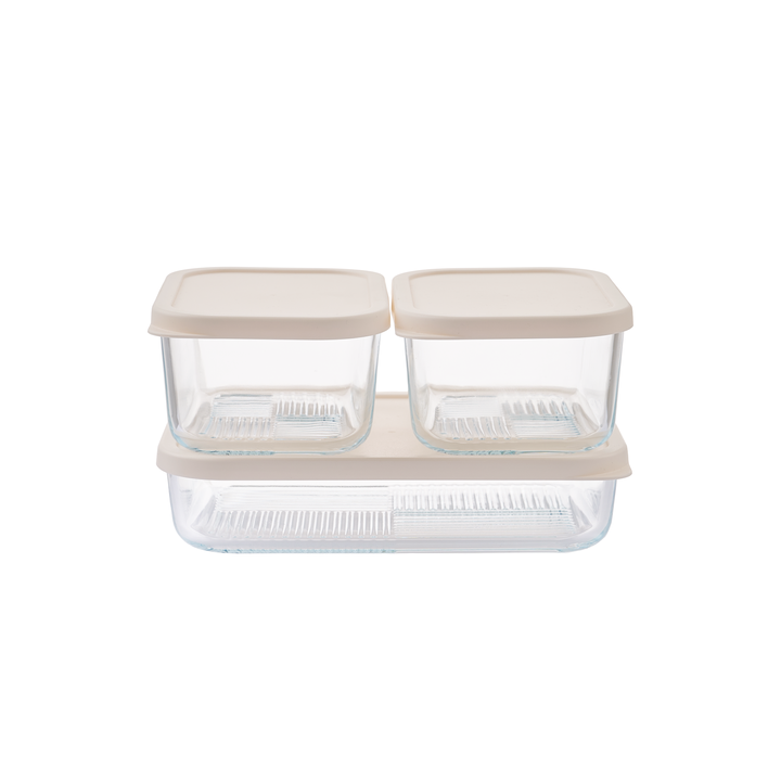 Container Culture 6-Piece Airtight Glass Food Storage Set with Lids, 25.35oz & 40.57oz Mixed Sizes - Vanilla Mist-0