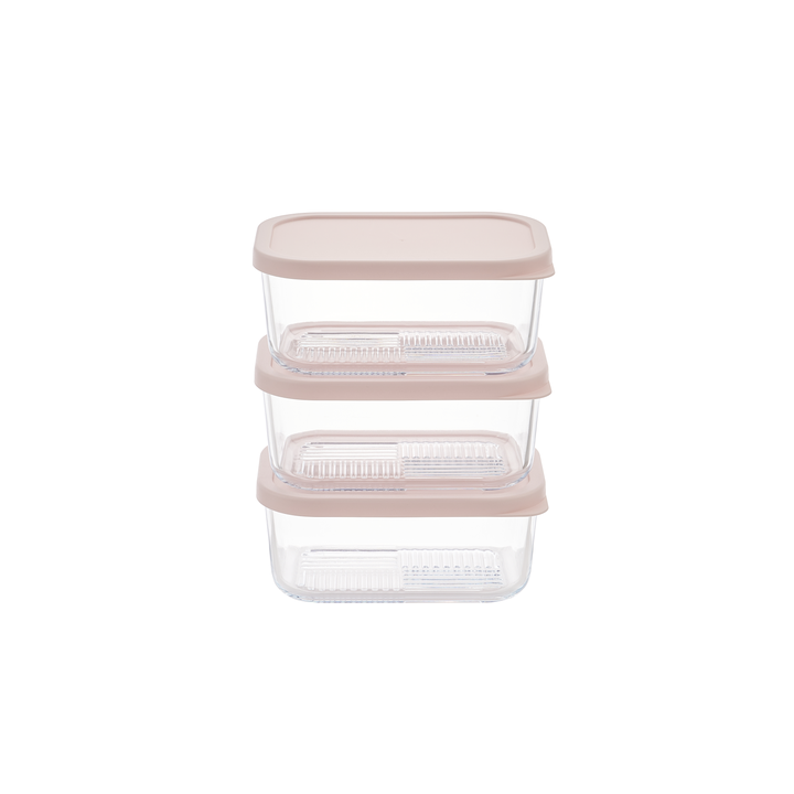 Container Culture 6-Piece Airtight Glass Food Storage Containers with Lids, 3 x 25.4oz - Berry Blush-0