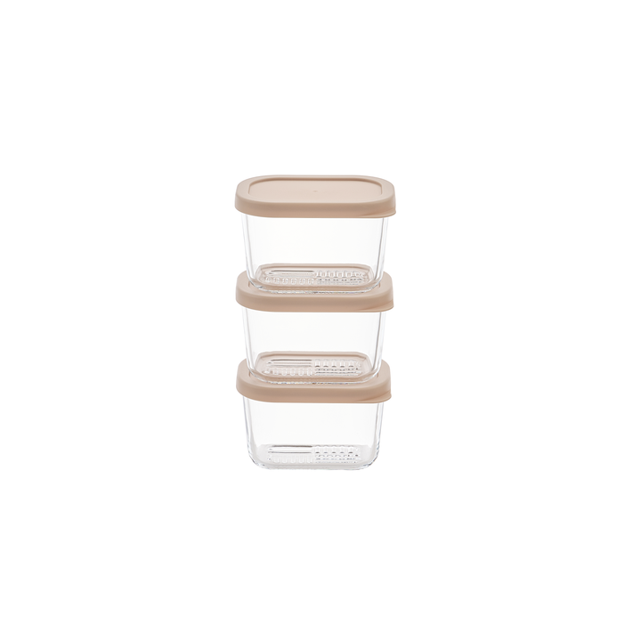 Container Culture 6-Piece Airtight Glass Food Storage Containers with Lids, 3 x 10.5oz - Cashew Cream-0