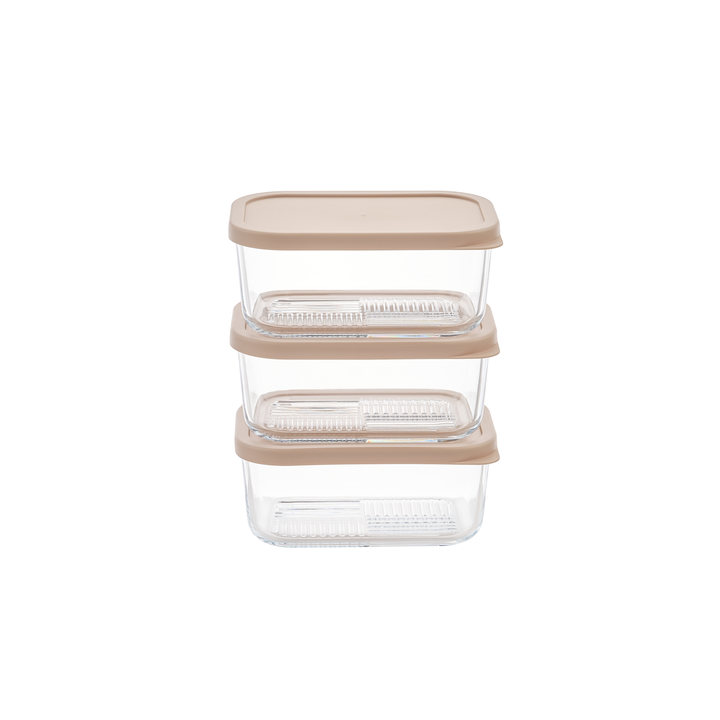 Container Culture 6-Piece Airtight Glass Food Storage Containers with Lids, 3 x 25.4oz - Cashew Cream-0