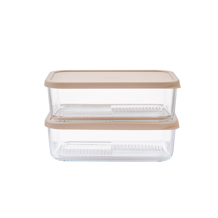 Container Culture 4-Piece Airtight Glass Food Storage Containers with Lids, 2 x 57.5oz - Cashew Cream-0
