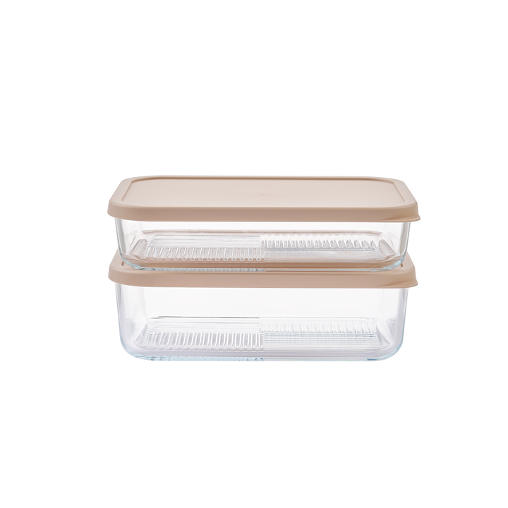 Container Culture 4-Piece Airtight Glass Food Storage Set with Lids, 40.57oz & 57.5oz Mixed Sizes - Cashew Cream-0