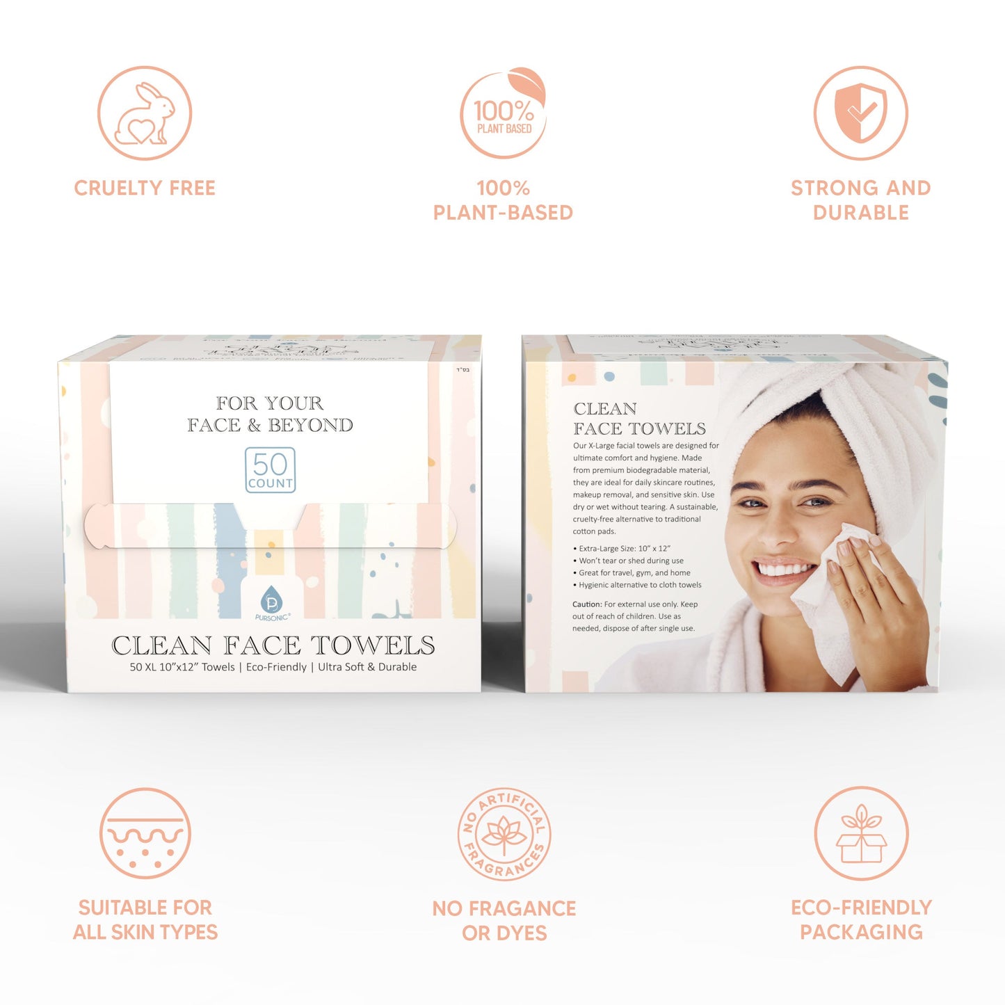 Pursonic Radiant Skin Essentials Bundle: 7-in-1 LED Light Therapy Device, Clean Facial Towels & Vitamin C Serum