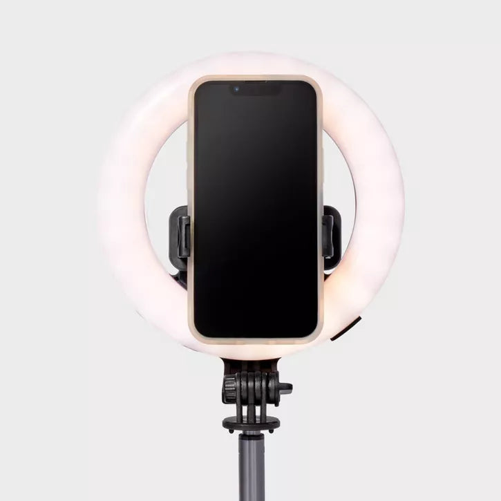 Tripod Selfie Stick with LED Ring Light - heyday™ Black: Ball Head, Plastic 69