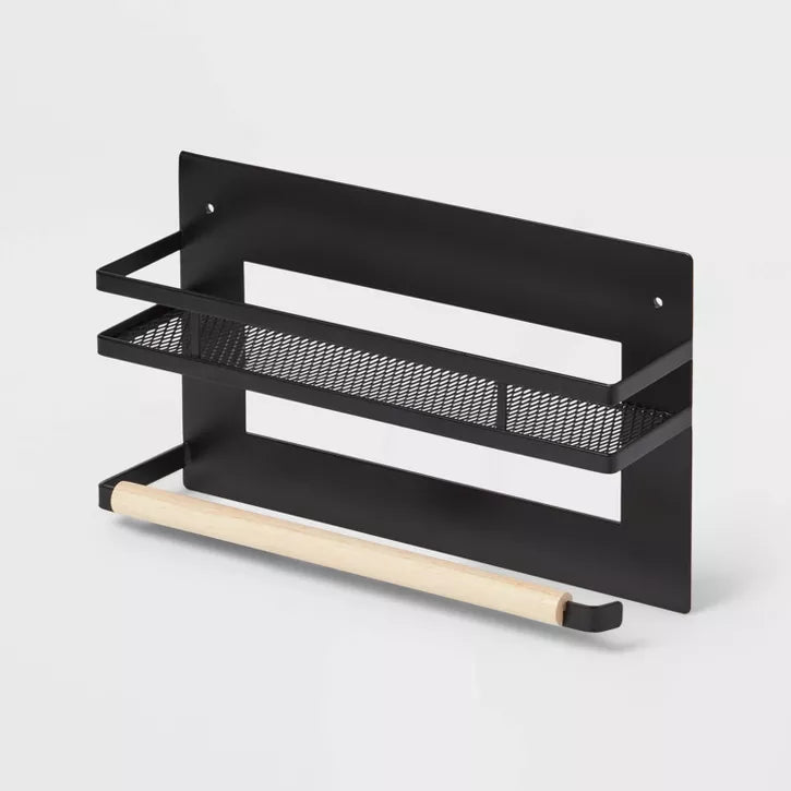 Metal Magnetic Side of Fridge Organizer with Mesh Shelf 102a