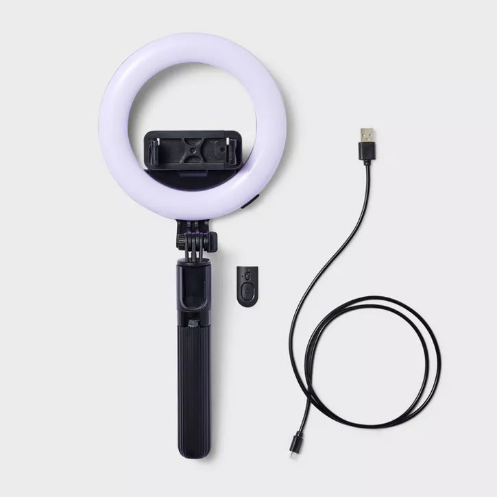Tripod Selfie Stick with LED Ring Light - heyday™ Black: Ball Head, Plastic 69