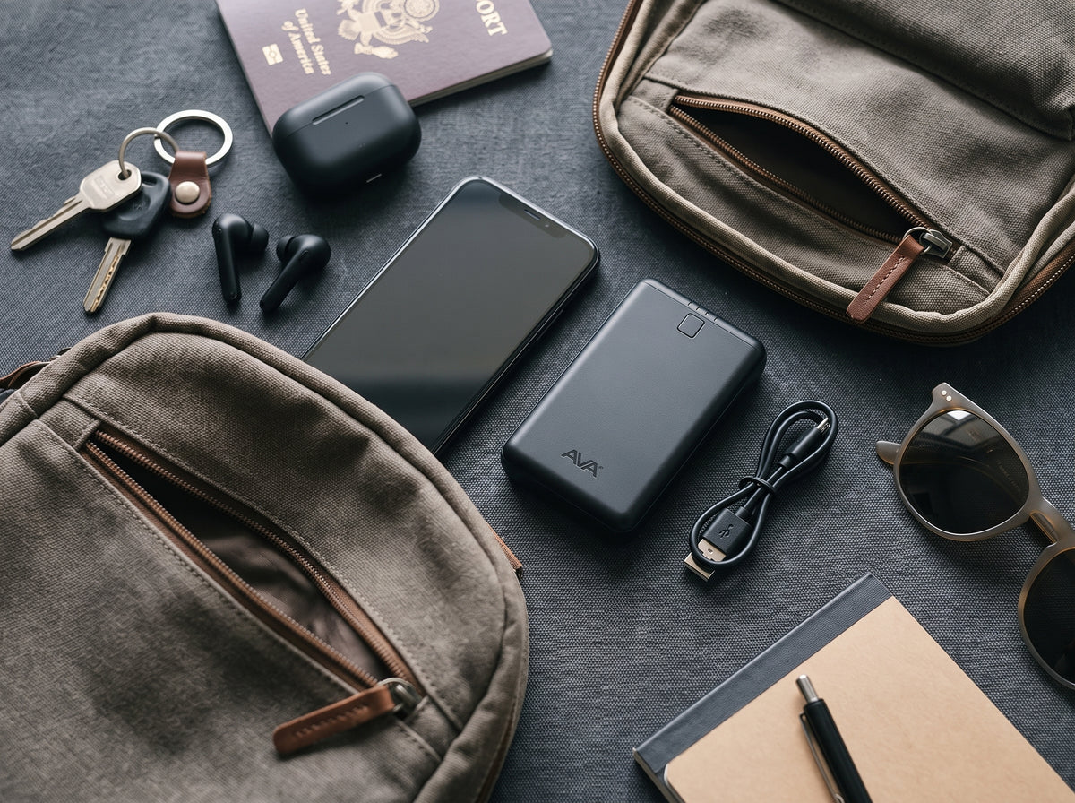 AVA 7500mAh Portable Power Bank (DS630-BK) – Compact Li-Ion External Battery Charger with Dual USB Outputs (5V/2.1A Max) & LED Power Indicator – Black