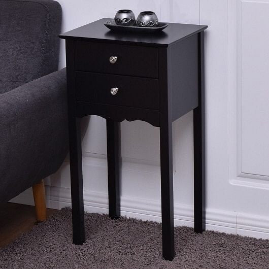 Side Table End Accent Table with 2 Drawers-Black