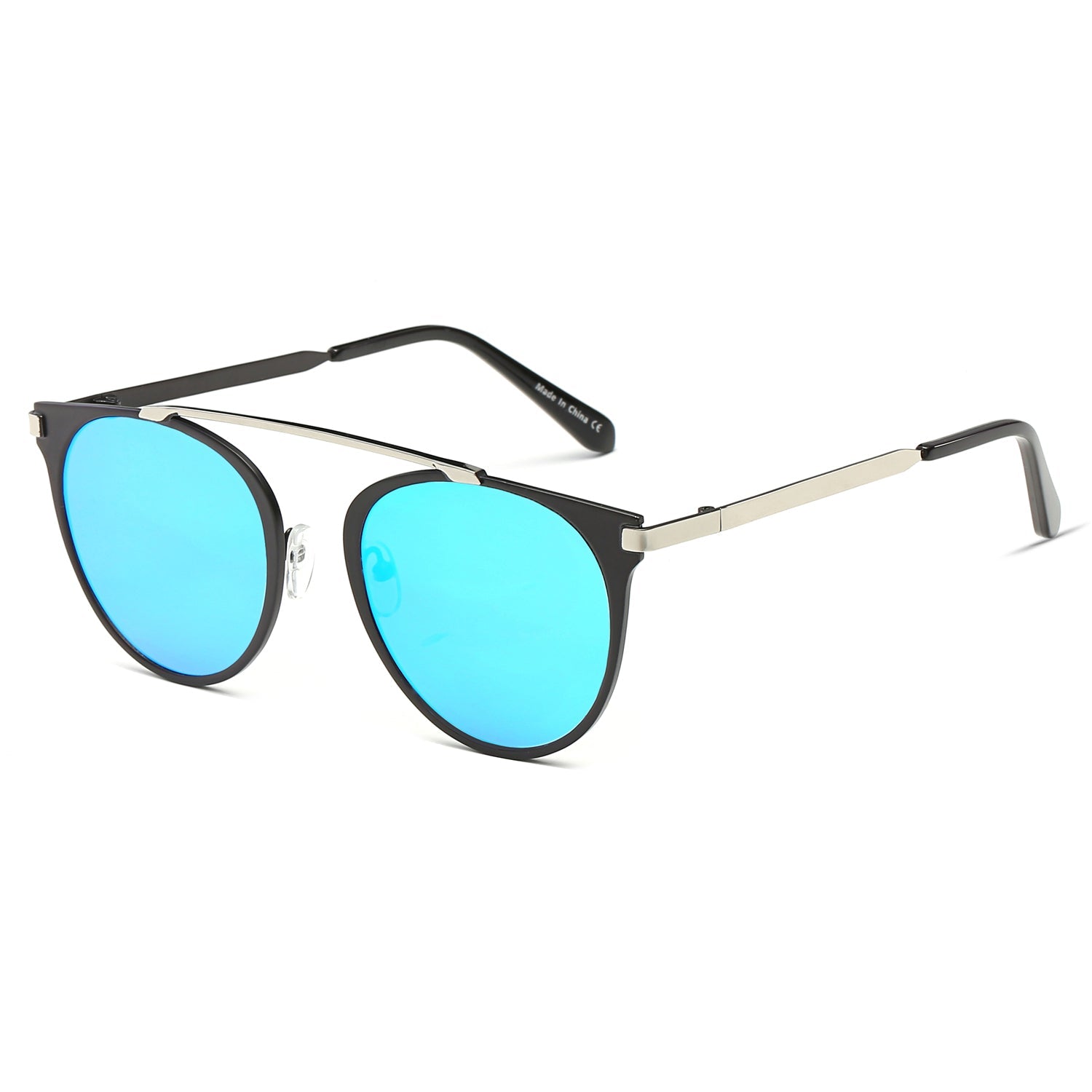 FRISCO | Modern Horn Rimmed Metal Frame Round Sunglasses-5