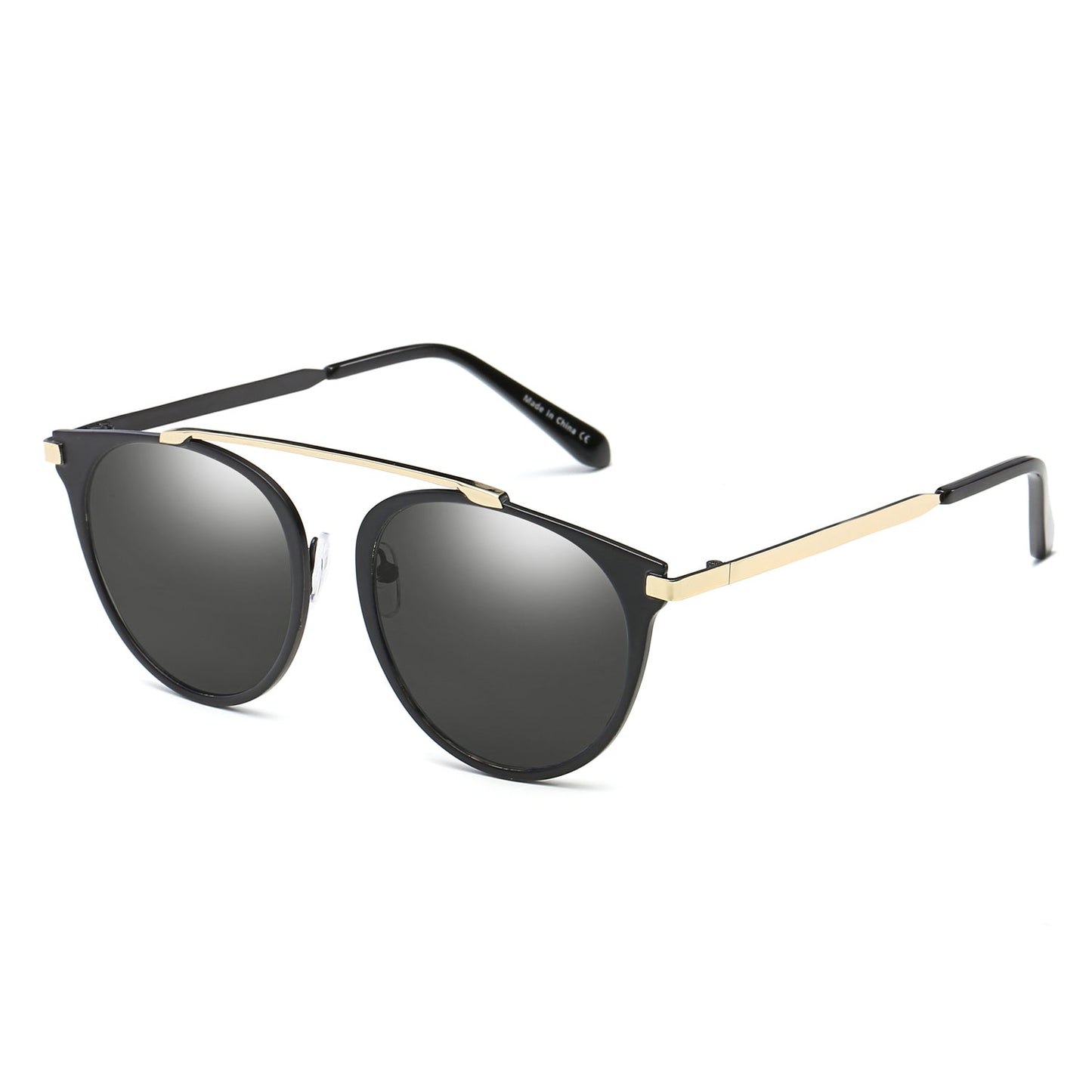 FRISCO | Modern Horn Rimmed Metal Frame Round Sunglasses-6