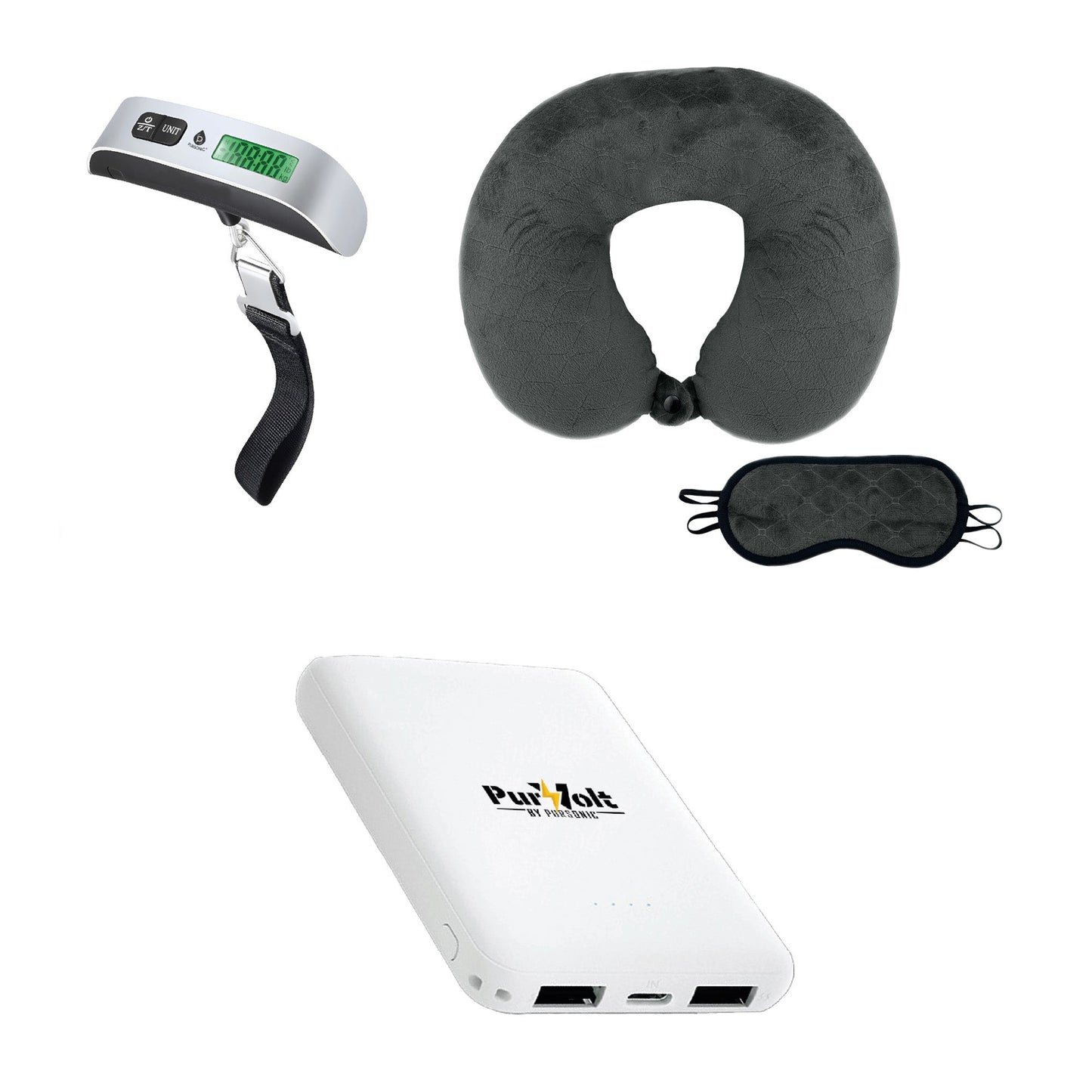 The Savvy Traveler’s Essential Trio: Pursonic Electronic Luggage Scale, Memory Foam Travel Pillow, and Ultra-Compact Wireless Power Bank