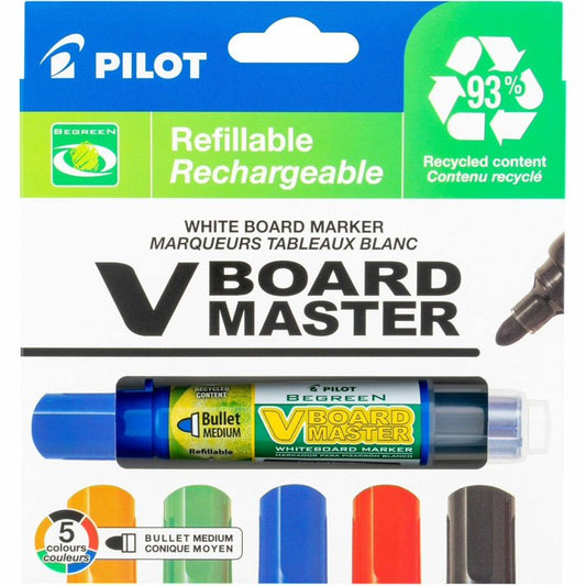 Pilot Be Green V Board Master Dry Erase Markers, Bullet Tip, Assorted Colors, 5 Pack 54