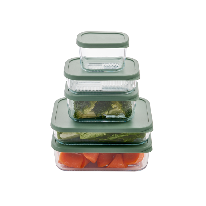 Container Culture 4-Piece Airtight Glass Food Storage Set with Lids, 40.57oz & 57.5oz Mixed Sizes - Soft Sage-4