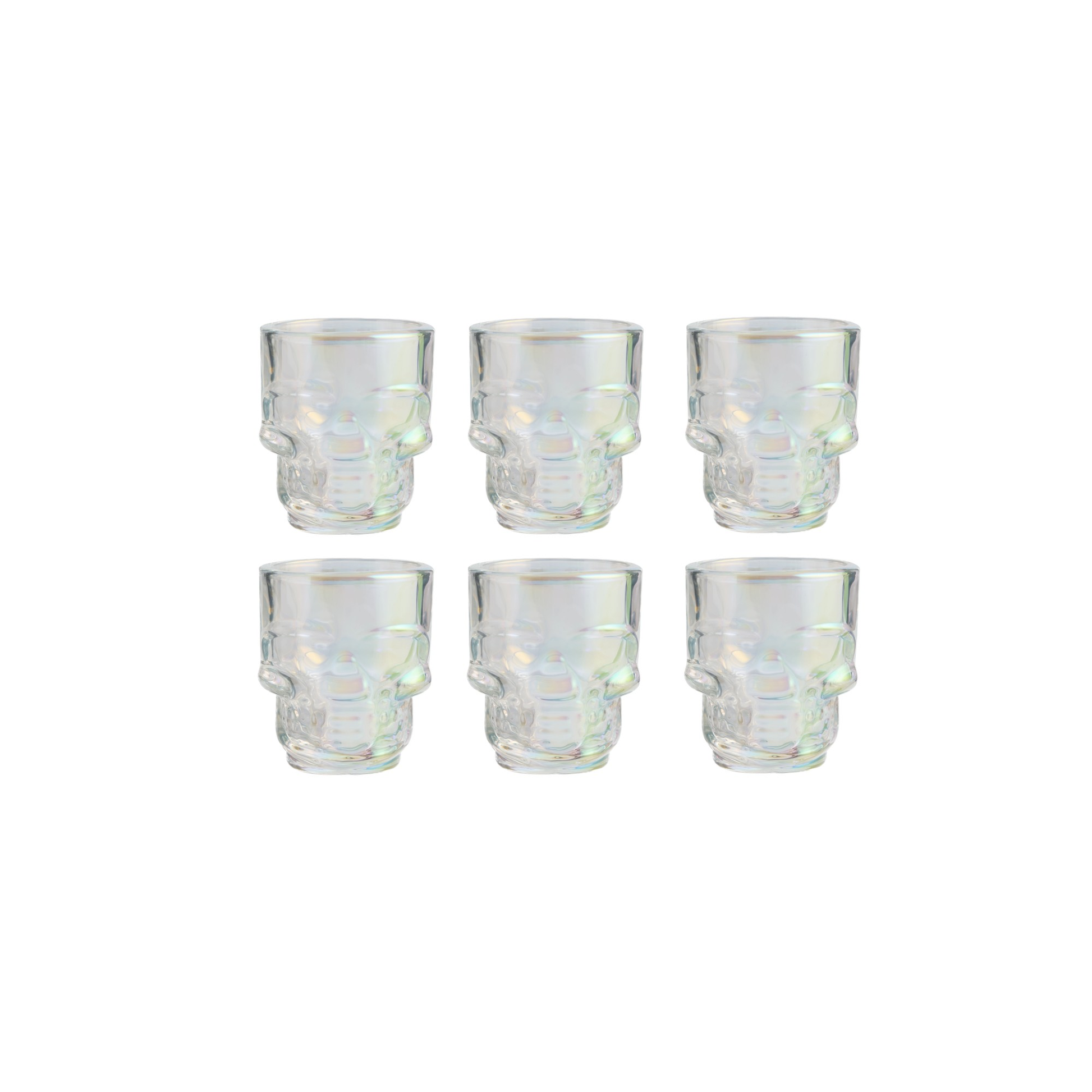 Set of 6 Skull Shot Glasses – 1.75 oz Glass Novelty Drinkware for Halloween Parties, Cocktail Bars & Home Decor-2