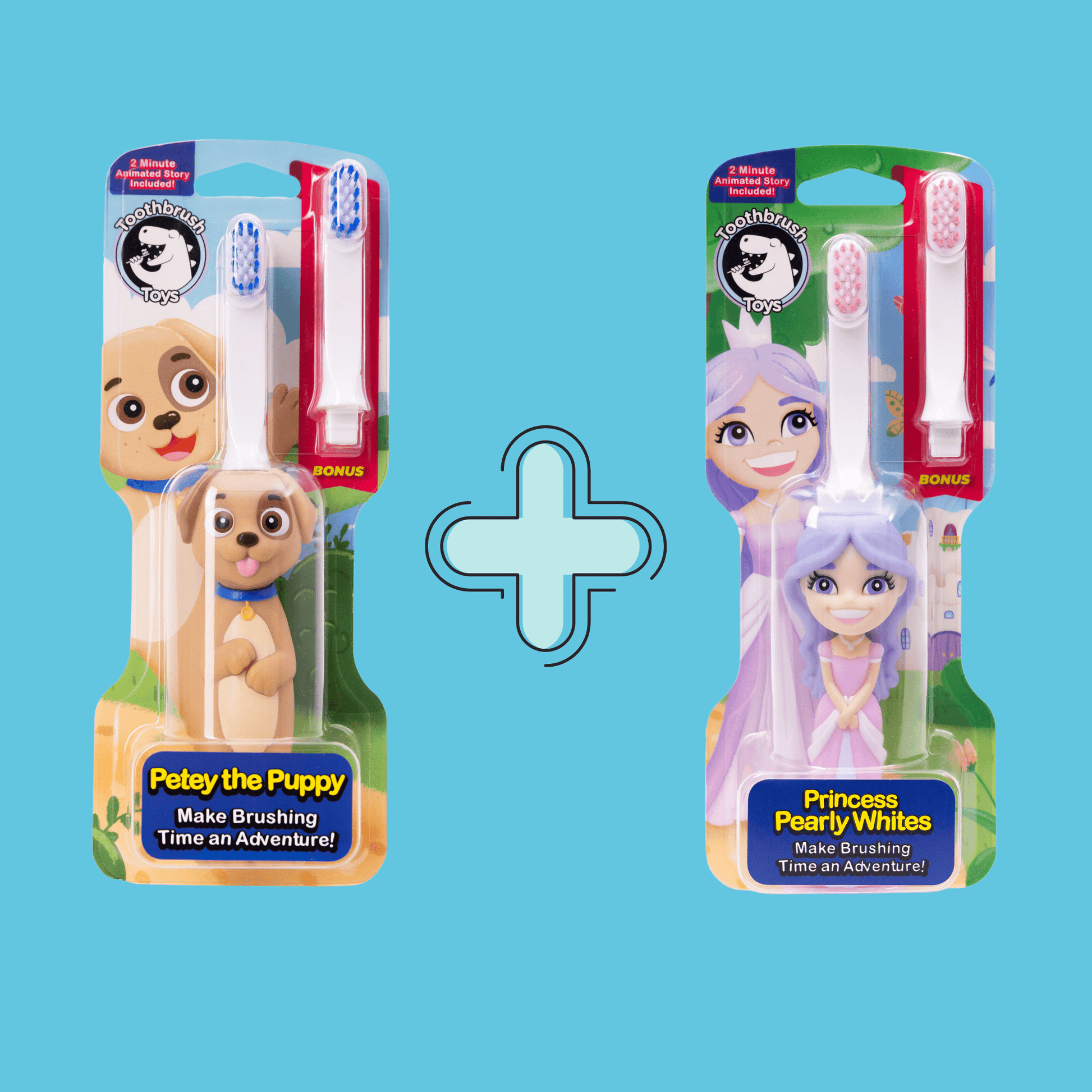Toothbrush Toys Kids Character Toothbrush Bundle Petey & Princess-1