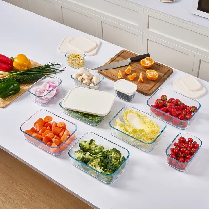 Container Culture 12-Piece Airtight Glass Food Storage Set with Lids, 25.35oz & 40.57oz Mixed Sizes - Vanilla Mist-4