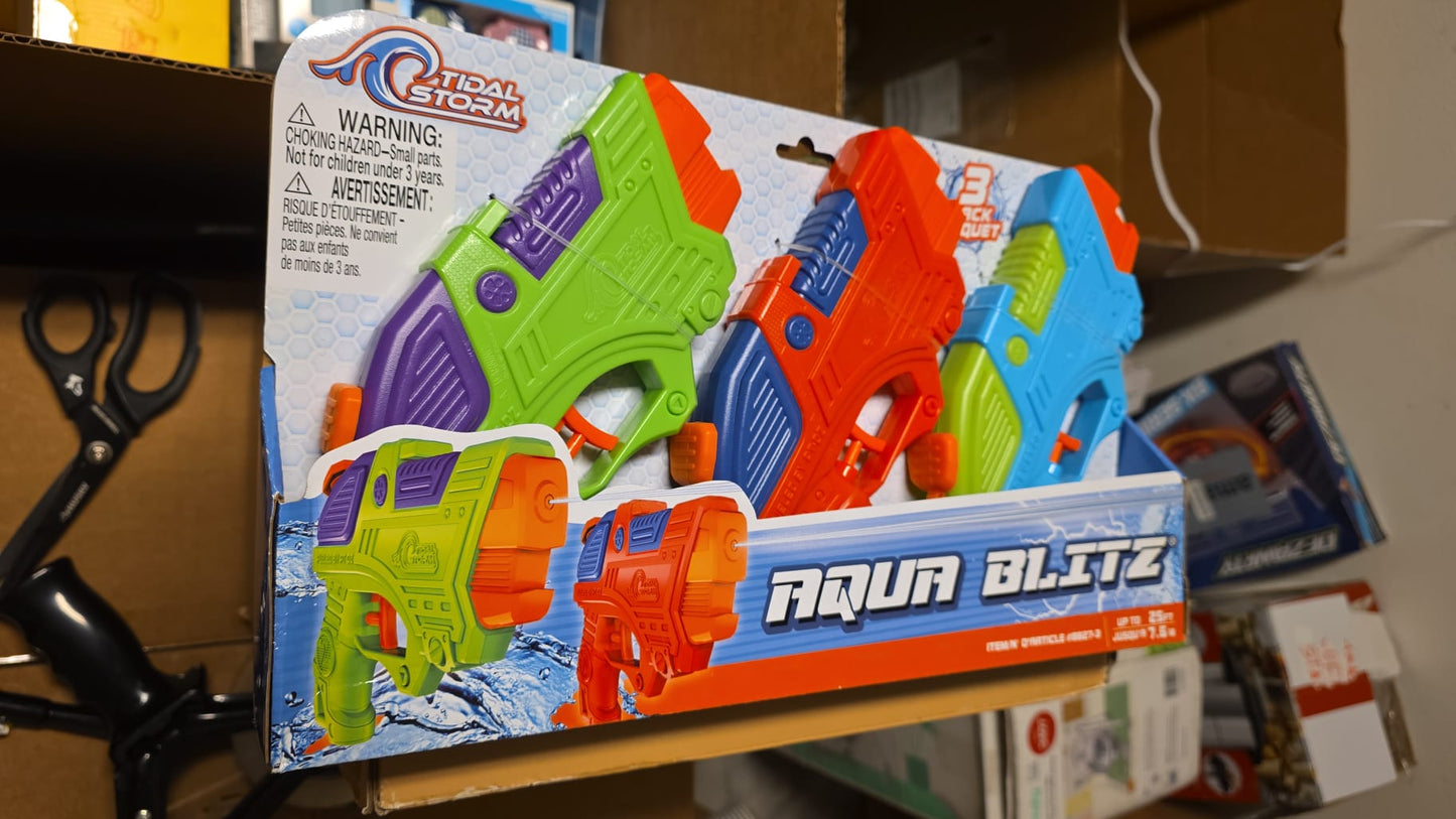 Prime Time Aqua Blitz Water Blasters, 3pk, Red/Blue/Green 102a