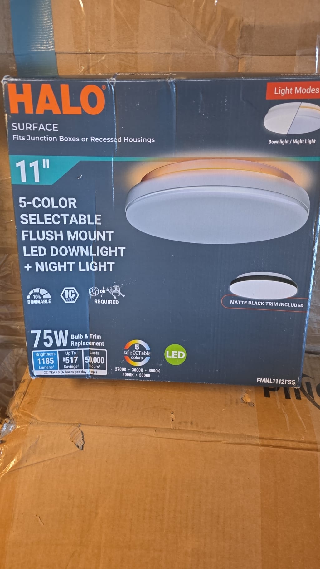 HALO FM 11” Indoor LED Flush Mount Ceiling Light w/Night Light 31