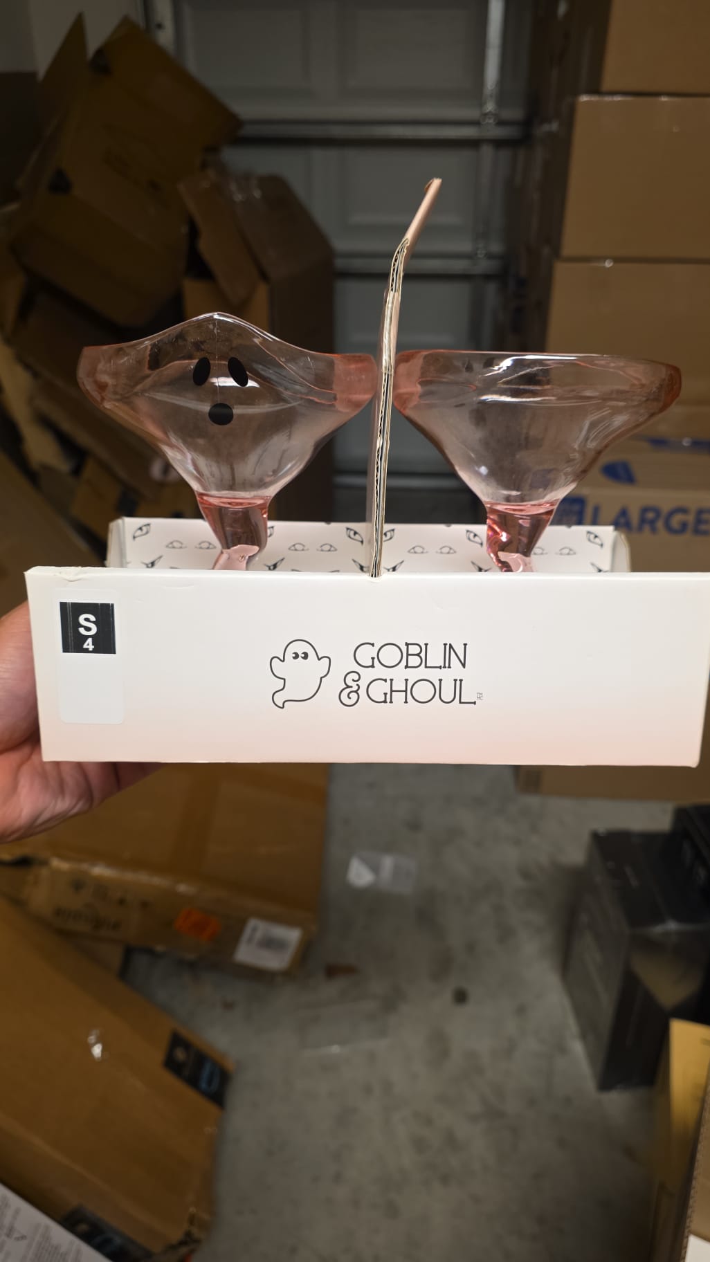 2 piece Goblin & Ghoul Pink Acrylic Halloween Ghost Stem Margarita Martini Glasses 48
