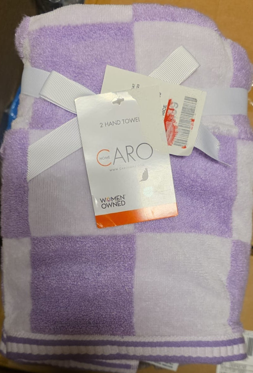 CARO PURPLE AND WHITE 100% COTTON CHECKER PLUSH SET OF 2 HAND TOWEL 52
