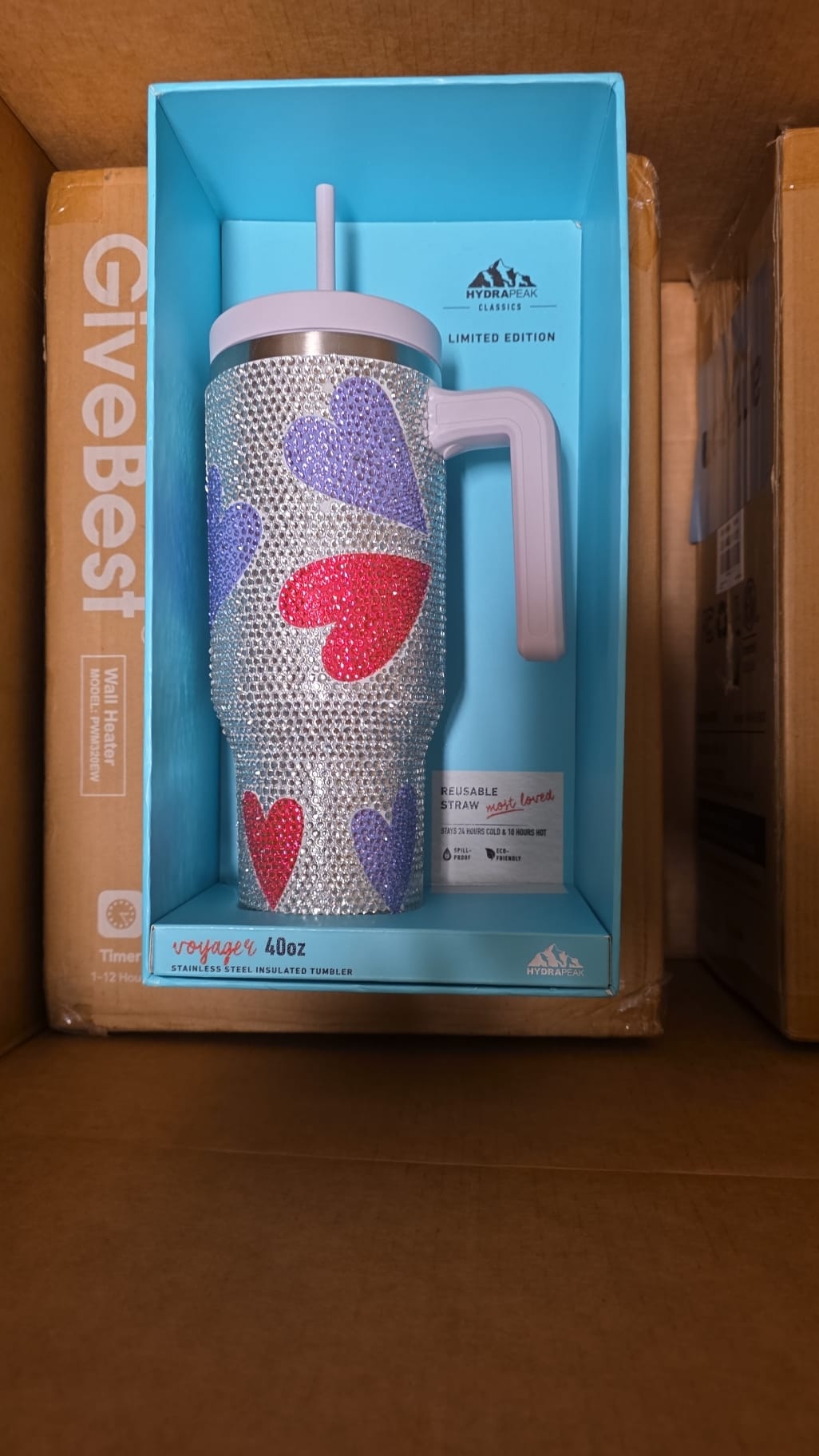Hydrapeak Classic Voyager 40oz Limited Edition Purple Bling Outline Hearts 54